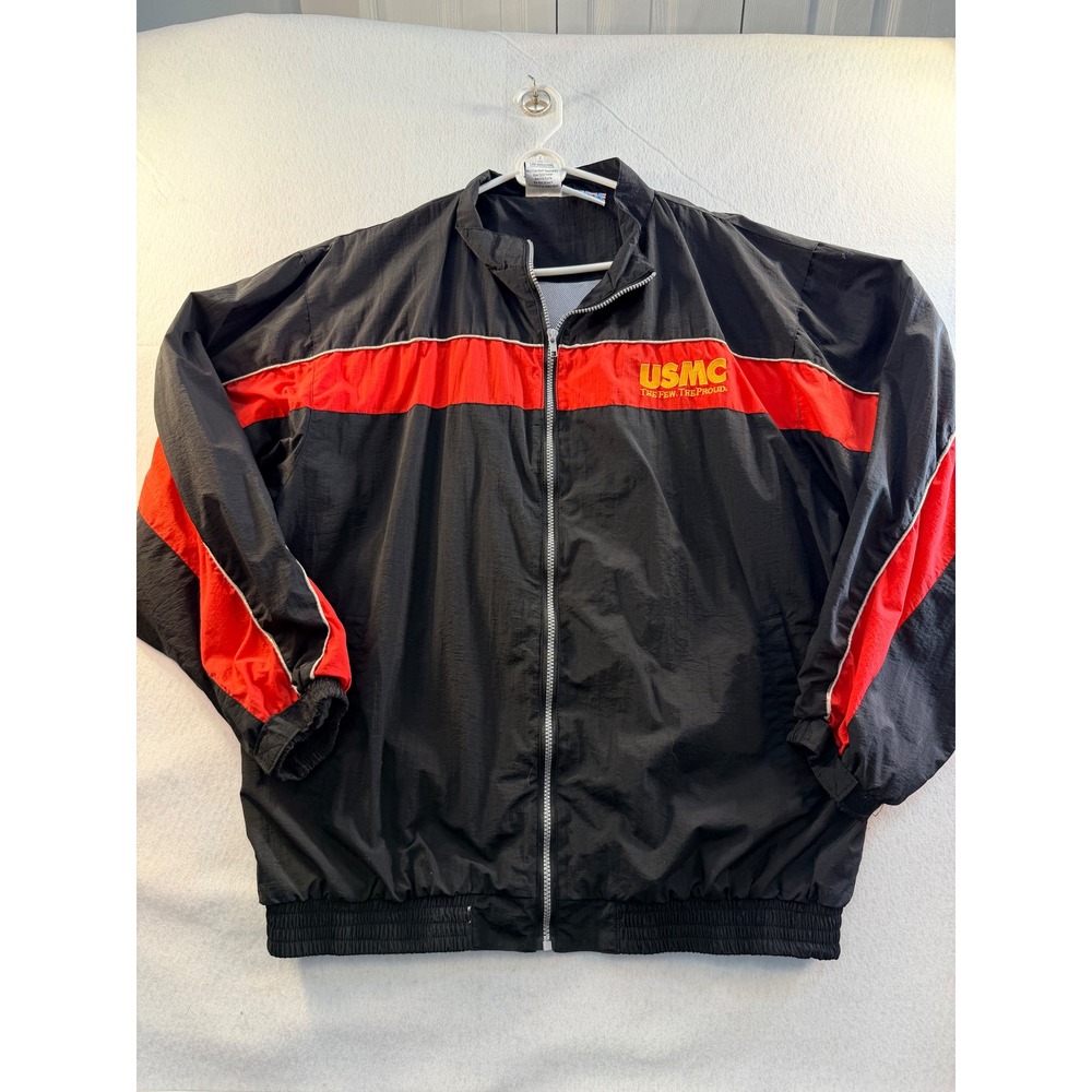 Vintage Y2K Rothco USMC Marine Corps Warm-Up Jacket 2XL Black Red Made Korea